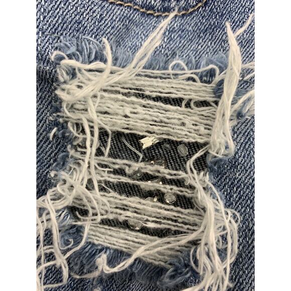 NY & C Slim Slouch Jeans Womens Size 8 Rhinestone Patch Destroyed Denim Straight - Picture 3 of 11